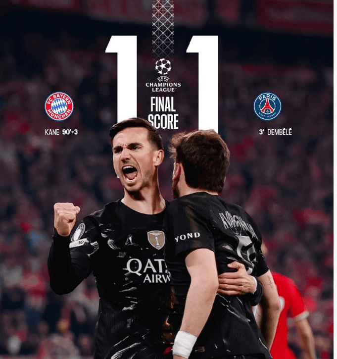 บาเยิร์นพลาดรอบชิงชนะเลิศที่ปารีส 1-1 ที่ปารีส เคนทำประตูได้ยาก และเอ็นริเก้ ชนะเป้าหมายโดย TARGET_ARSENAL_BAYERN มิวนิค